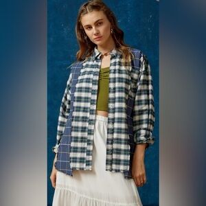 NWT Urban Outfitters BDG Spliced Dad Button-Down Shirt Oversized Size S Plaid